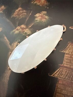 Vintage Large Milky Quartz Teardrop Pendant 2.5 inches